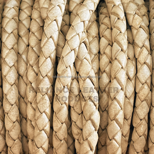 5mm Antique Natural Round Braided <b>Leather</b> Cord Roll for <b>Bracelet</b> Making Jewelry Findings Natural Color - Product Image 2