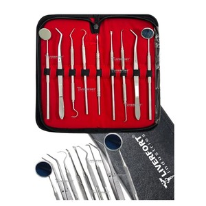 Kit d'hygiène dentaire allemand 9 pièces, outils manuels de dentiste, miroir anti-buée, détartreur, grattoir à tartre, curette, pincettes, outil à calculs dentaires, argent, CE - Product Image 1