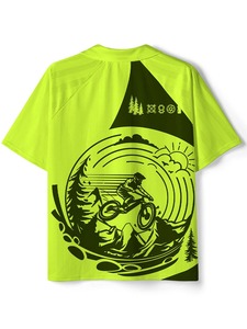 Men's Lime Green Mountain Bike Print Short Sleeve Polo Shirt Moisture Wicking <b>Polyester</b> Summer Wear Regular Fit - Product Image 2