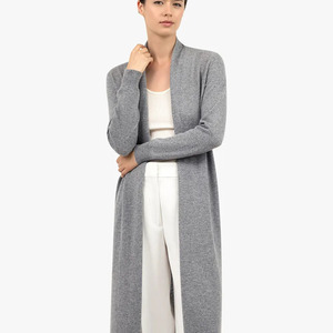 Women's Long Sleeveless Wool <b>Cardigan</b> Solid Color Minimalist Style Autumn Wear <b>Maxi</b> Length Knitted Coat Gray - Product Image 3