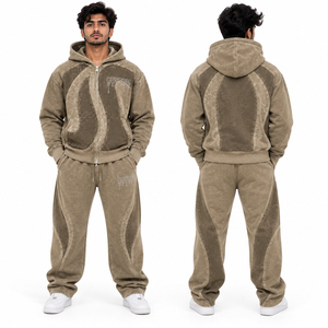 Sweat-shirt polaire zippé vintage pour homme, coupe oversize, avec logo en strass, panneaux incurvés, effet délavé, style streetwear, poids lourd, USA - Product Image 2
