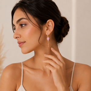Rose Quartz & Zircon 925 Sterling Silver <b>Balloon</b> Shape 18K Gold Plated Trendy Party Crystal Earrings for Women Jewellery Gift - Product Image 5