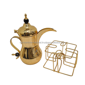 Carafe à café Dallah élégante plaquée or - Design minimaliste du bec oriental, poignée courbée, finition perlée noire, capacité 1L, avec couvercle - Product Image 4