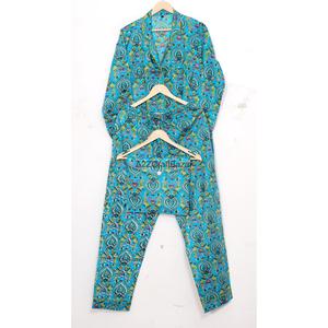 Conjunto de Pijama para Mujer, 100% Algodón, Manga Larga, Estampado Floral Digital, Cintura Elástica, Cuello Camisero, Lujoso, Casual, Transpirable y Suave - Product Image 5