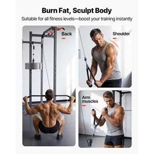 2 Pezzi Sistema di Pulegge LAT Lift con Maniglia a Doppia Impugnatura e Barra Corta, con Cavi in Acciaio, Accessorio per Rack da Palestra per Home Gym - Product Image 6