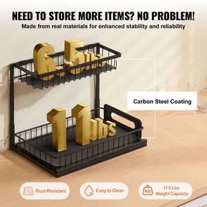 Organisateur de rangement coulissant à 2 niveaux pour évier, armoire de rangement de cuisine avec tiroir coulissant en fil métallique 10,7 po L x 14,2 po P - Product Image 4