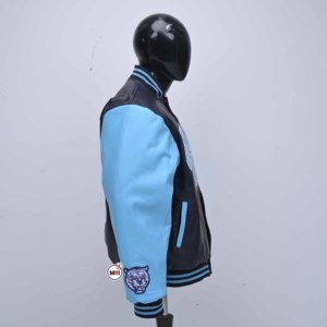 Premium Quality Jackson State Varsity <b>Jacket</b> Men's Genuine Leather Black Light Blue Embroidery <b>Fleece</b> <b>Lined</b> Casual Winter Wear - Product Image 4