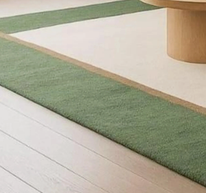 Alfombra de lana hecha a mano: color crema con borde verde, alfombra moderna minimalista PARA sala de estar, dormitorio, habitación infantil, oficina, hotel - Product Image 3
