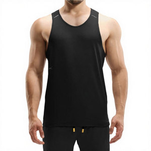 Men's Black Knitted Tank Top O-Neck Sleeveless Solid Sporty Breathable Vest - Product Image 1
