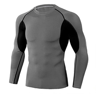 Ensemble de compression pour homme, taille plus, noir et gris, col rond, haut à manches longues, pantalon long, séchage rapide, respirant, coupe sportive