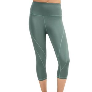Women's Sage Green High Waist Capri <b>Leggings</b> <b>Knee</b> <b>Length</b> Stretchy Fitted Athletic Pants for Yoga Workout Running Fitness - Product Image 1