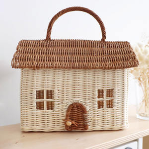 Sac en forme de maison pour tout-petits, fait main, panier à jouets ludique, panier en rotin pour enfant, conteneur - Product Image 1