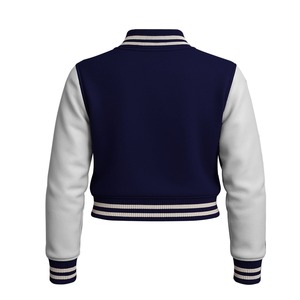 CHALASA SPORTS Custom Women's Cropped Wool Varsity <b>Jacket</b> Chenille Embroidery Letterman Quilted Cotton College Covered Button - Product Image 2