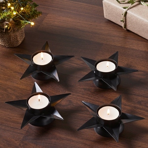 Charming White <b>Star</b>-Shaped Metal Tea <b>Light</b> Candle Holder Set Featuring A Distressed Finish For Festive Holiday Or Everyday Decor - Product Image 4