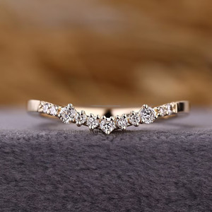 Lab Grown Diamond <b>Stacking</b> Wedding <b>Ring</b> Women Dainty V Shaped Thin 14K Solid Gold Band IGI Certified Promise Matching Curved - Product Image 1