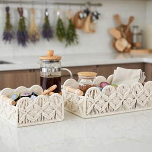 Cesta de almacenamiento de macramé estilo boho para pañales de bebé, juguetes y organización elegante de la habitación infantil, procedente de la India. - Product Image 5