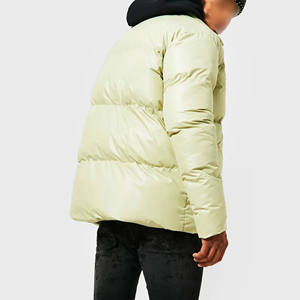 Custom Logo <b>Men's</b> Light Green Puffer Jacket Stand Collar Zipper Closure Windproof Thick Polyester Winter <b>Coat</b> Casual Streetwear - Product Image 3