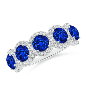 2026 New Arrival 14K Solid Gold Five-Stone Natural Blue Sapphire & Diamond Half Eternity Halo Ring <b>Top</b> Quality Wedding Ring RTS - Product Image 1