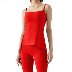 <b>Women</b> Square Neck <b>Sleeveless</b> Solid Color Yoga Workout Wear Breathable Eco-Friendly Quick Dry Regular Fit Front Logo - Product Image 5