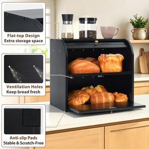 2 Tier <b>Wooden</b> <b>Bread</b> Box Roll Top <b>Bread</b> <b>Bin</b> Natural Wood Food Storage Container Organizer For Kitchen Countertop Wholesale - Product Image 3