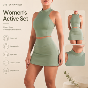 Ensemble de sport pour femme avec logo personnalisé, sans manches, col mandarin, jupe courte taille haute, polyester/coton, couleur unie, tenue de sport - Product Image 1