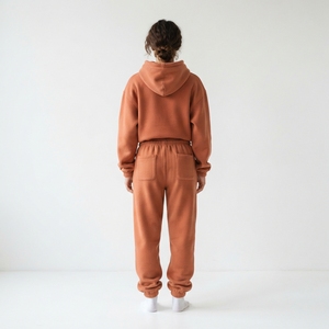 Women’s Cotton <b>Fleece</b> Pullover Hoodie Solid Rust <b>Orange</b> Casual Sweatshirt with Kangaroo Pocket, Drawstring Hood & Ribbed Cuffs - Product Image 2