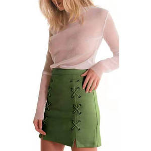 Minifalda lápiz de gamuza sintética verde con corte en A para mujer, clásica, de cintura alta, con cordones, para niñas, venta al por mayor 2026 - Product Image 2