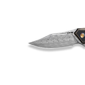 Couteau pliant à double lame en acier Damas à motif unique, avec manche à motif noir et blanc et design compact pour EDC - Product Image 6