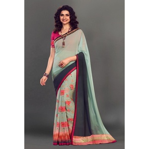 Meilleur prix Saree imprimé Georgette rose traditionnel pour femmes avec chemisier décousu pour fête en Inde - Product Image 3
