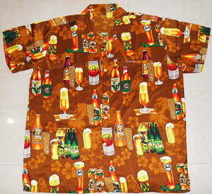 Venta al por Mayor de Camisas Hawaianas para Adolescentes y Adultos, Antiarrugas, de Popelina, con Diseño de Botella de Cerveza, Estampado Personalizado, Verano, 100% Poliéster, India - Product Image 3