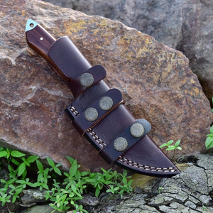Couteau de chasse artisanal en acier Damas, personnalisable, avec lame à pointe tombante de 8,5 pouces de longueur totale et manche en bois de rose - Product Image 5