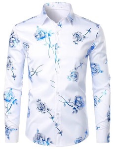 Chemise à manches longues florale pour homme, décontractée et polyvalente, style urbain, col à revers, chic décontracté, en polyester tissé - Product Image 4