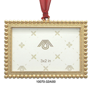 Rectangular Metal <b>Christmas</b> Photo Frame Ornament 3x2 in Gold Finish Handmade Hanging Decor for Indoor Use - Product Image 1
