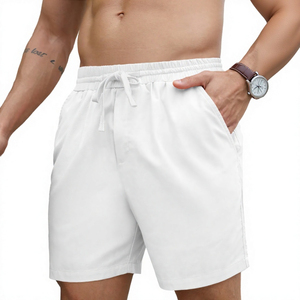 Shorts Bermuda Homme Blancs en Polyester Taille Mi-Haute avec Cordon de Serrage Couleur Unie Poches Tissu Respirant Tissé Personnalisable à l'Avant - Product Image 2