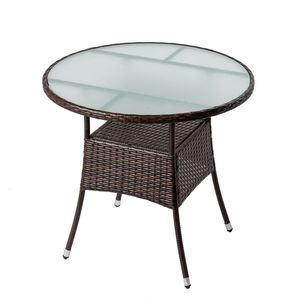 Tavolo da Patio per 4 Persone, 80 cm, in Vimini con Piano in Vetro, Tavolo da Bistrot in Rattan Resistente alle Intemperie per Uso Esterno - Product Image 1