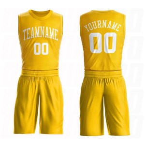 Custom <b>Gold</b> White Round Neck Sublimation Basketball Uniform Jersey Custom Team Name <b>Number</b> Logo Basketball Sportswear Set OEM - Product Image 1