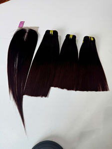 Prix de gros 100% brut vierge vietnamien humain dentelle perruque trame os droite foncé couleur raisin Super Double Drawn Extensions de cheveux - Product Image 5