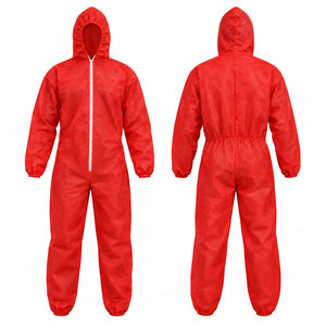 Combinaison de protection jetable non tissée avec capuche, fermeture éclair et poignets élastiques pour la construction et le nettoyage - Product Image 1