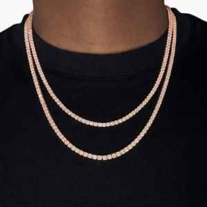 สร้อยคอเทนนิสทรงกลมประดับเพชรโมอิสซาไนต์ VVS ทองคำขาว 14K สำหรับผู้ชายและผู้หญิง สไตล์ฮิปฮอป เครื่องประดับชั้นดี - Product Image 3