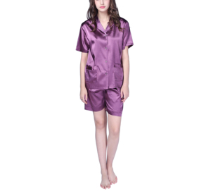 Ensemble de pyjama pour femmes en coton tissé 100% respirant à manches courtes, 2 pièces, personnalisé - Product Image 1