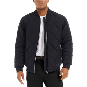 Chaqueta Bomber Acolchada Negra para Hombre, Cuello Mao, Cierre de Cremallera, Cortavientos, Informal, de Invierno, con Relleno de Poliéster, Corte Regular - Product Image 1
