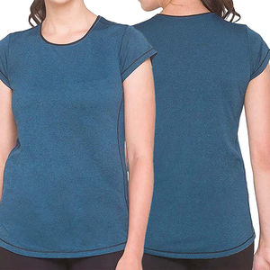 T-shirt en tricot à manches courtes et col rond pour femme, couleur unie, séchage rapide, coupe ajustée, décontracté, printemps-été, 100% polyester - Product Image 3