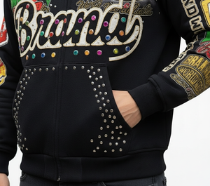 Sudadera con capucha de invierno unisex extragrande de algodón 100% orgánico, con cremallera, pedrería, bordado y patchwork, estilo vintage lavado. - Product Image 5