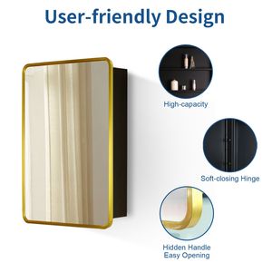 Armadietto da Bagno con Specchio 24x30 Pollici, Cornice in Metallo Dorato, da Parete o Incassato, Elegante Opzione d'Arredo per il Bagno - Product Image 4