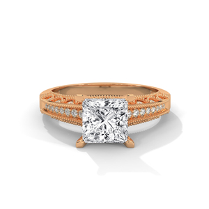 Rose Gold <b>Cushion</b> Cut Diamond <b>Ring</b> Bridal Engagement <b>Wedding</b> Band with Side Stone Halo Design - Product Image 1