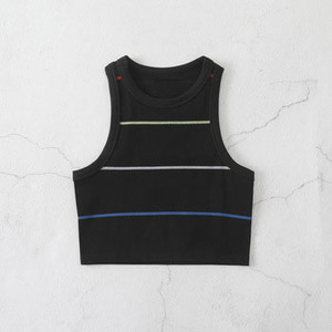 Custom Wholesale Women Ribbed <b>Striped</b> Crop <b>Top</b> Crew Neck Sleeveless Tank <b>Top</b> Summer Casual Slim Fit Racerback <b>Vests</b> <b>Tops</b> Outfits - Product Image 2