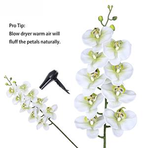 THAF-006 Tiges d'orchidées artificielles au toucher réel, fleurs de Phalaenopsis artificielles, pétales en latex, 38 pouces, vert et blanc - Product Image 4