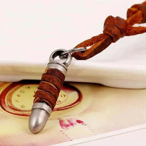 Vintage Alloy Bullet Pendant Necklace for Men & Boys-Gold Plated with Adjustable Pure Leather Cord - Product Image 4