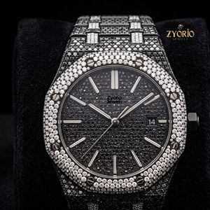 Montre-bracelet de luxe unisexe en acier inoxydable, mouvement quartz, étanche 10 bars, avec cadran squelette noir ETA et pavé complet de moissanite, style Hip Hop, personnalisable - Product Image 2