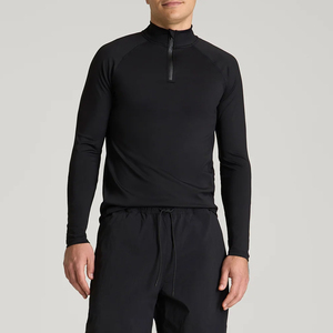 Men's <b>Black</b> <b>Long</b> <b>Sleeve</b> Quarter Zip Rash Guard Performance Shirt Quick Dry Moisture Wicking Eco-Friendly Athletic <b>Top</b> <b>Gym</b> - Product Image 1